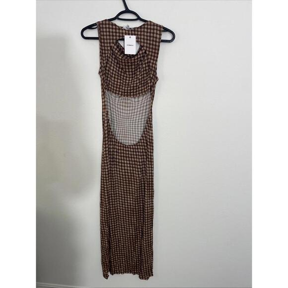Revolve Miaou Selena Dress Warped brown Plaid open back size M NWT - Picture 6 of 11